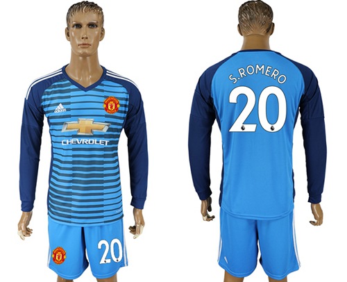 Manchester United #20 S.Romero Blue Long Sleeves Soccer Club Jersey
